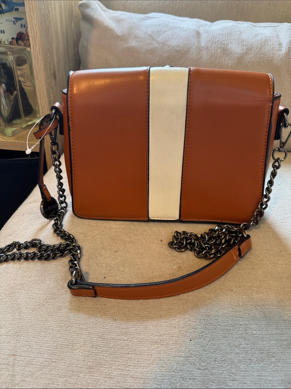 Tan Crossbody Bag with Stud Trim - Picture 7 of 8